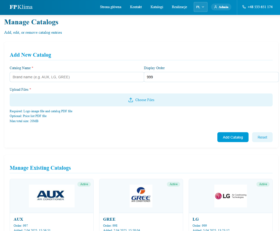 Catalog management interface for updating product information