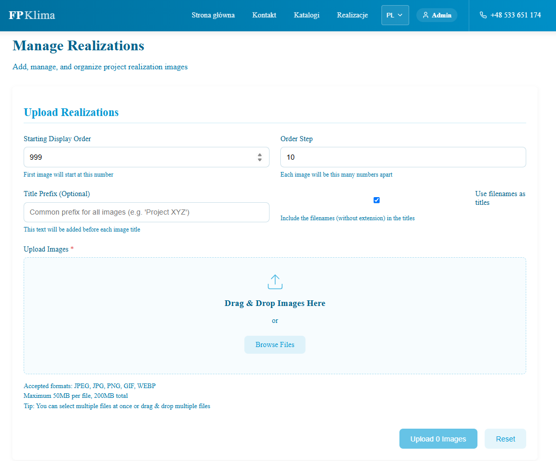 Portfolio editor for showcasing completed projects with image uploads