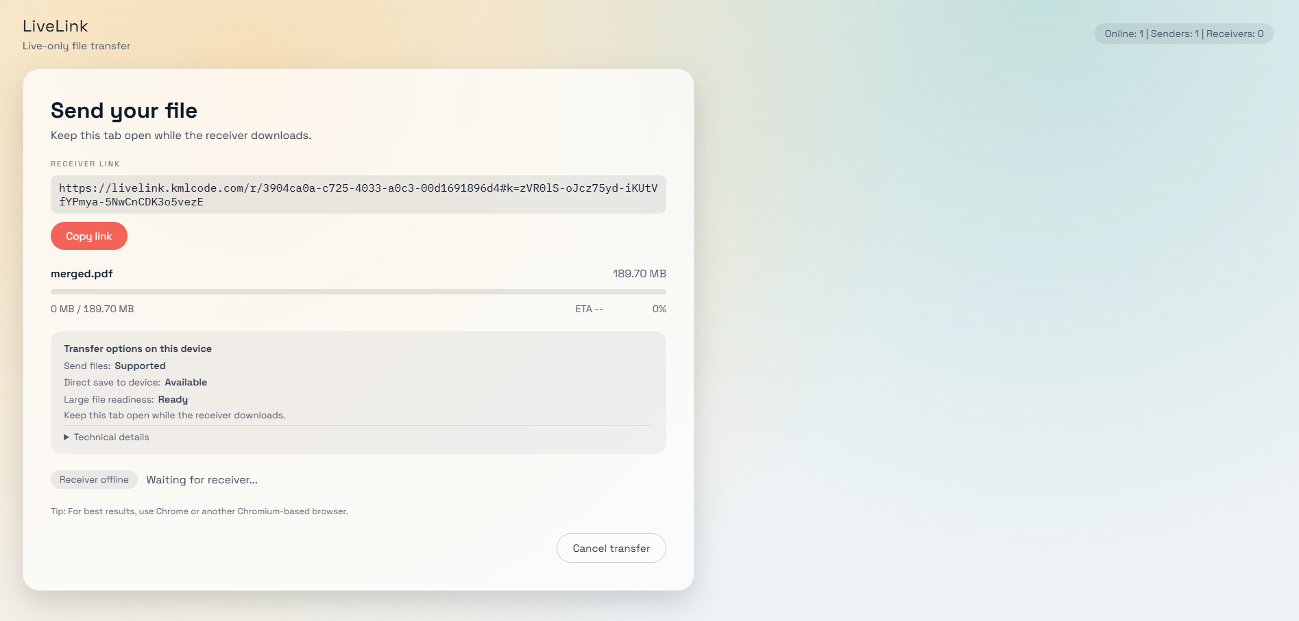 Transfer diagnostics with chunk progress and health indicators